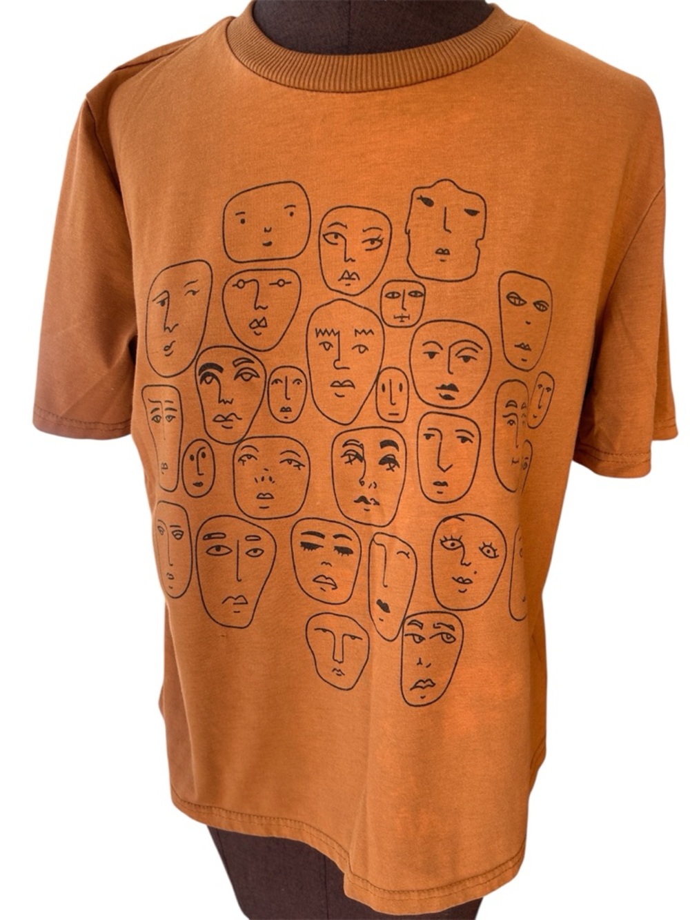 Rust Graphic Faces Cotton T‑Shirt